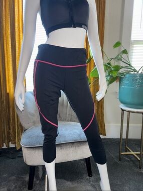 Victoria's Secret VSX Black Leggings with Pink Waistband and Stitching